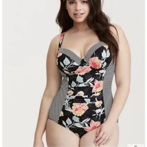 Torrid FLORAL PRINT STRIPED ONEPIECE SWIMSUIT